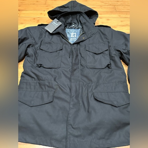 Brandit M-65 Standard Tactical Military Winter Parka Men’s Size L Black Hooded - Picture 2 of 13